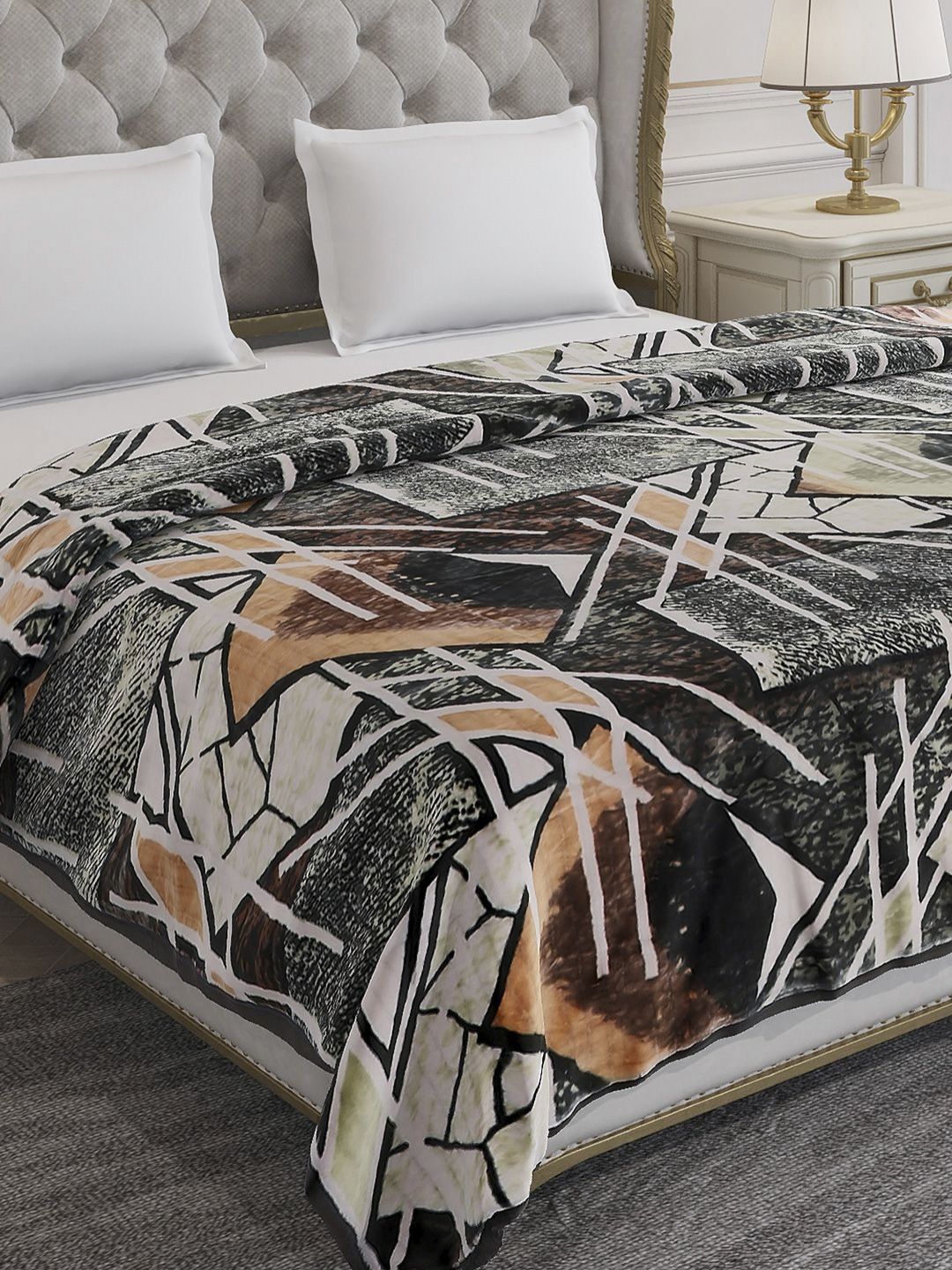 Monte Carlo Green & Yellow Printed Heavy Winter 120 GSM Double Bed Blanket-image-14