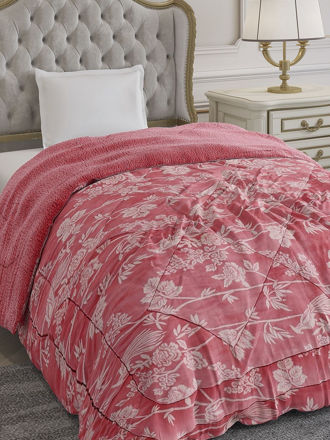 Monte Carlo Nixie Pink Floral Printed Heavy Winter Single Bed Comforter 1114 GSM-image-28