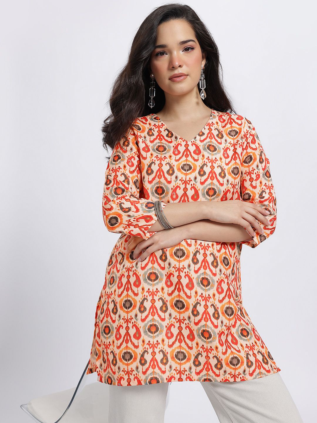 Anouk Rustic Ikat Printed V-Neck Straight Kurti-picture-24