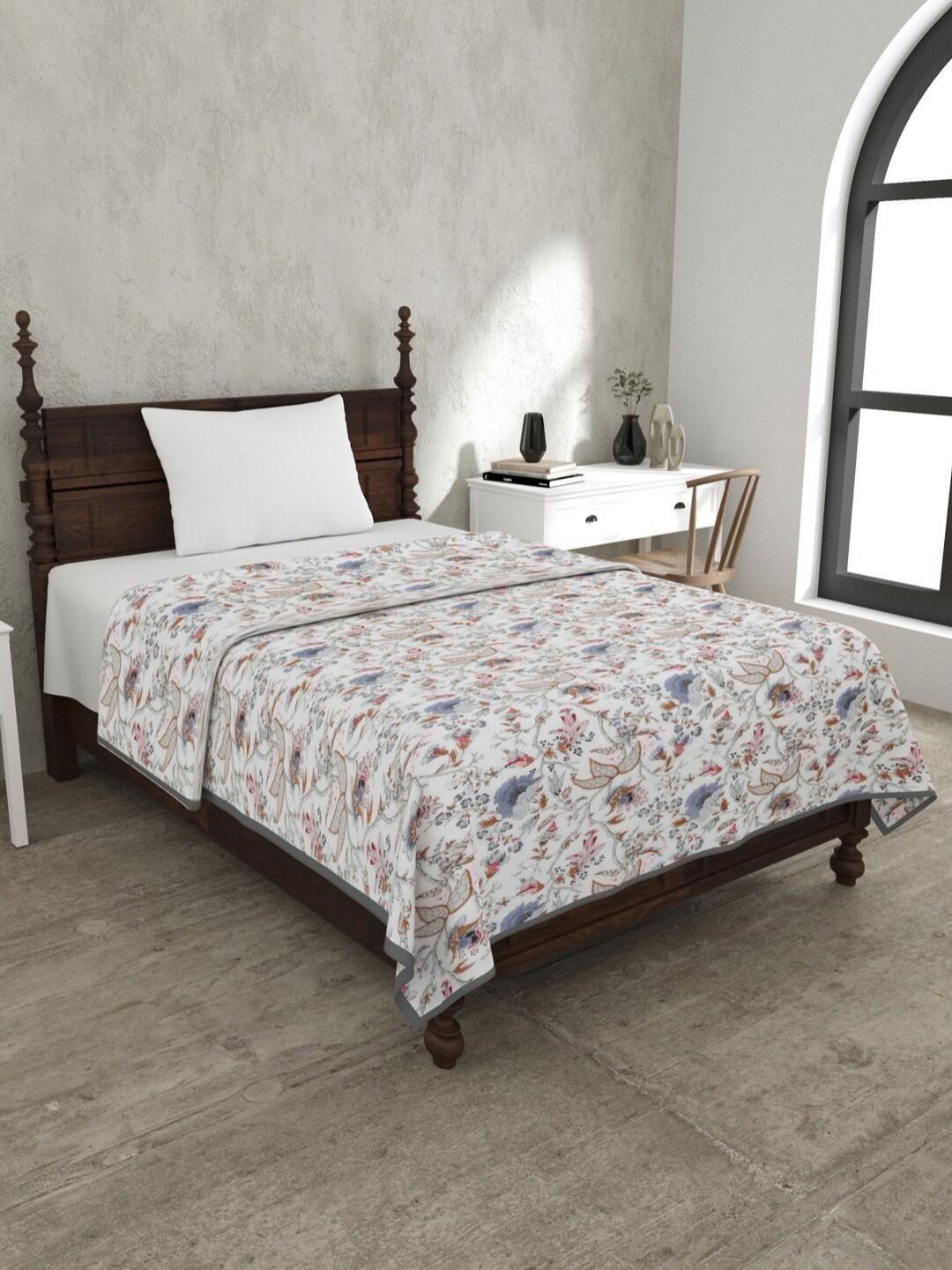 UNIQCHOICE Pink & Grey Printed Mulmul Cotton Mild Winter 120 GSM Single Bed Dohar-picture-36