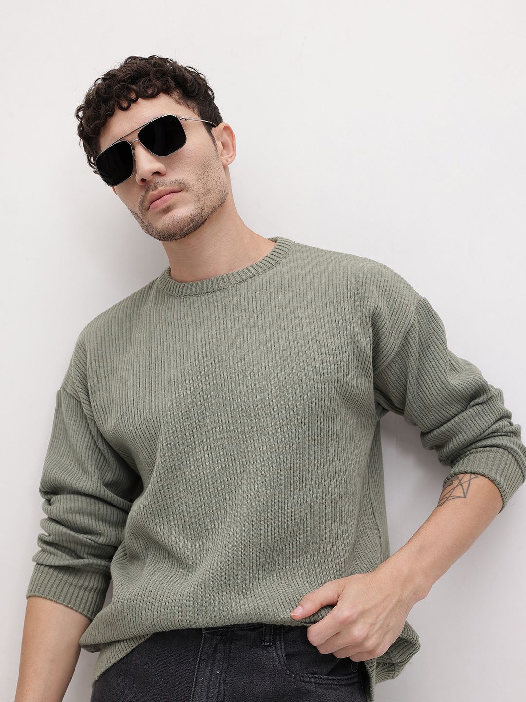 The Roadster Life Co. Self Striped Round Neck Knitted Pullover-picture-26