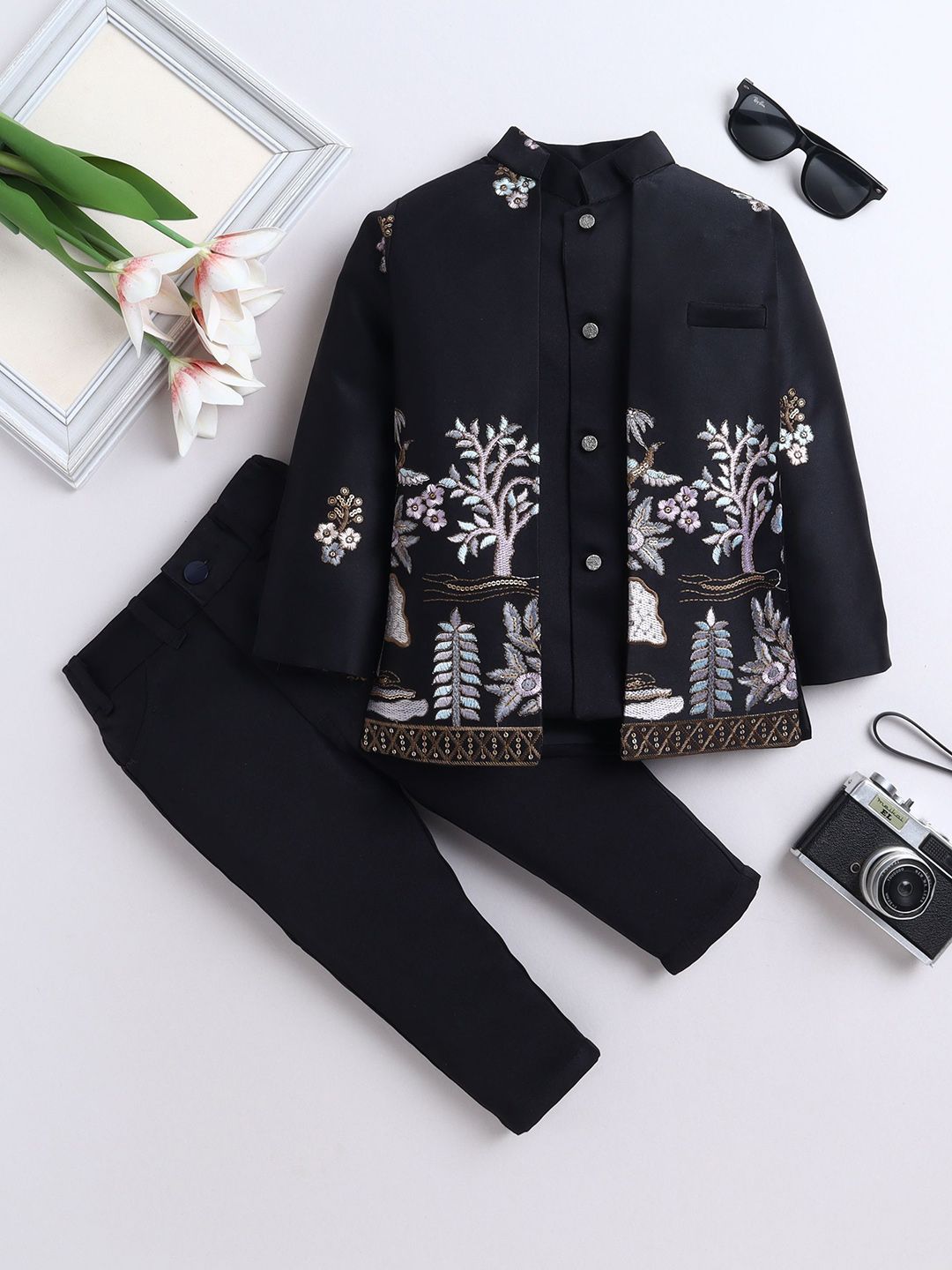 FOURFOLDS Boys Floral Embroidered Sherwani Set-picture-13