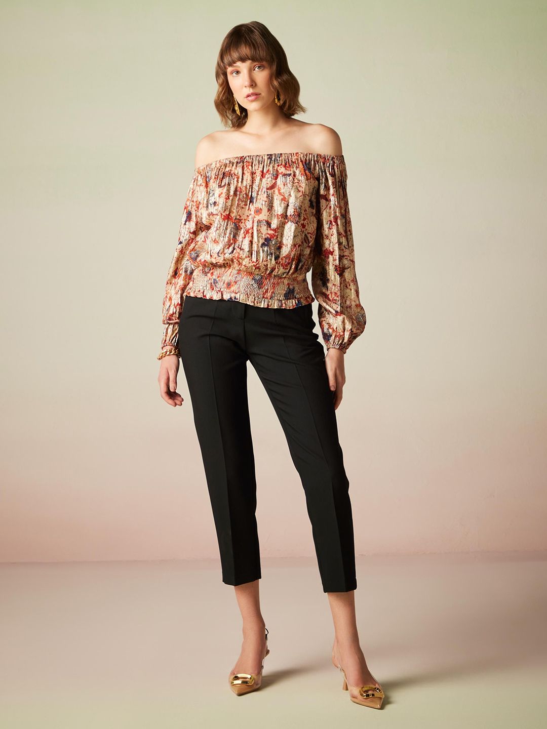 VERB BY PALLAVI SINGHEE Floral Print Off-Shoulder Puff Sleeves Bardot Top-picture-14