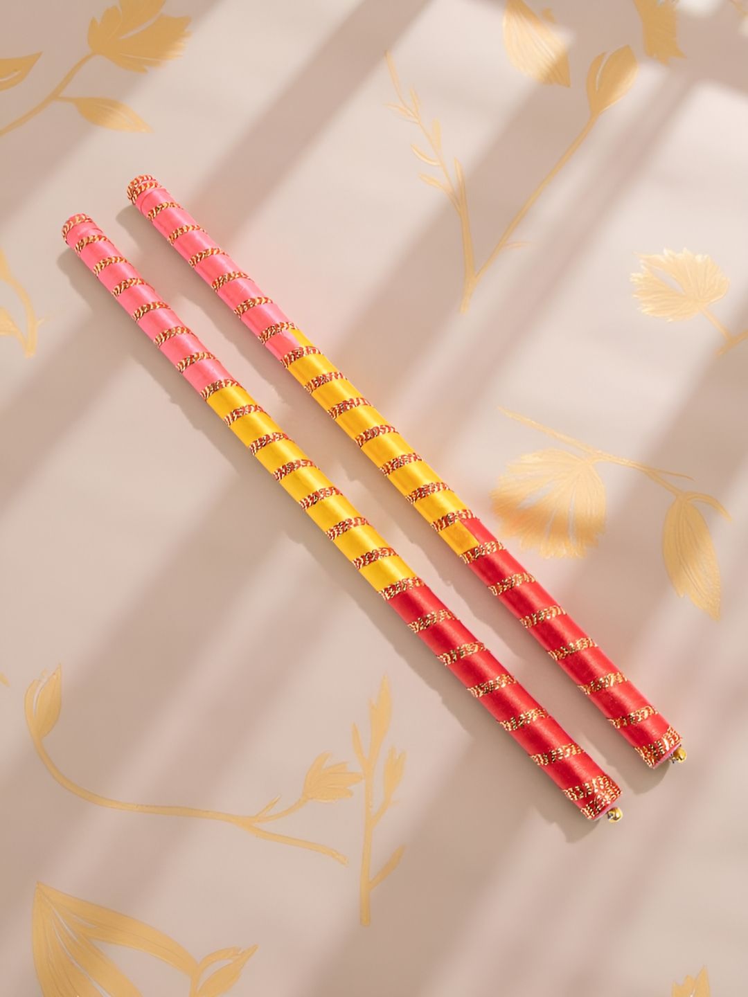 golden peacock Golden Set Of 2 Dandiya Sticks With Satin Wrap-picture-21