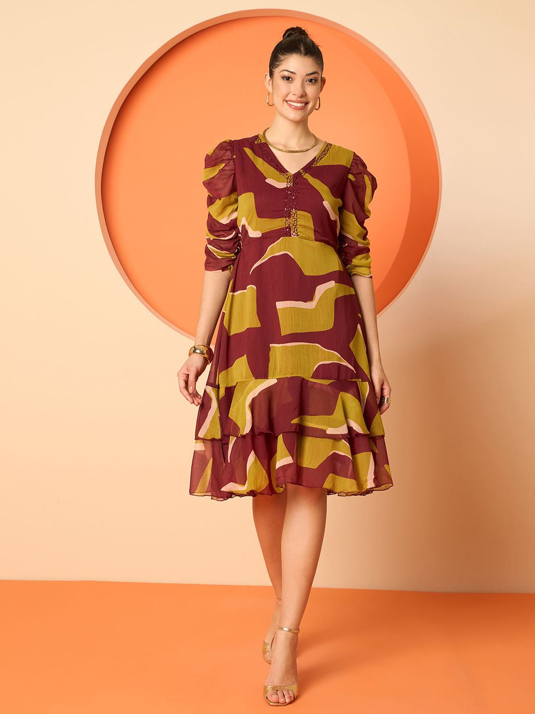 Antheaa Embellished Women Printed A-Line Midi Dress-picture-31