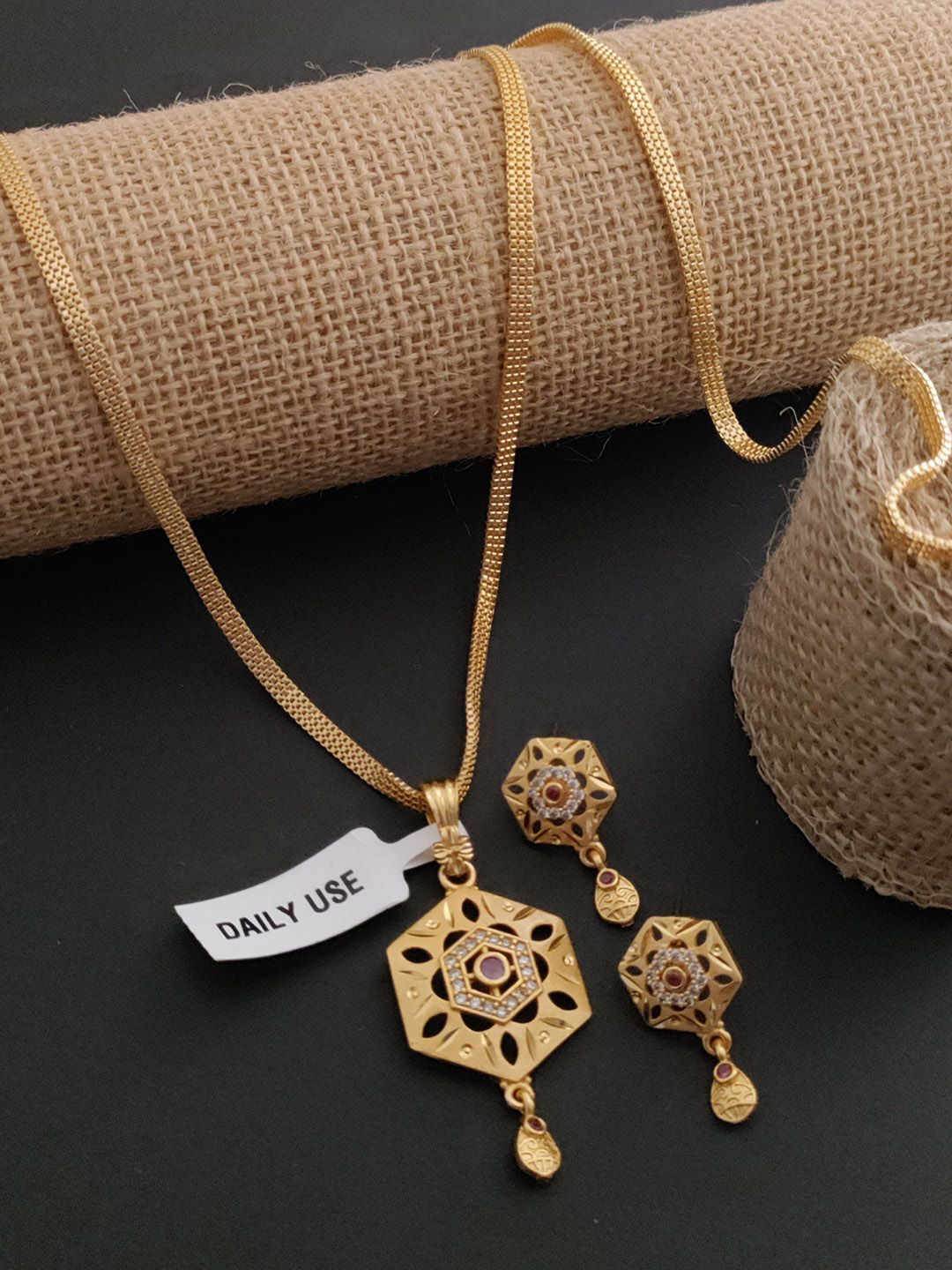 V.K.PAYAL.JEWELLERY Gold-Plated Artificial Stones Studded Pendant Set-picture-18