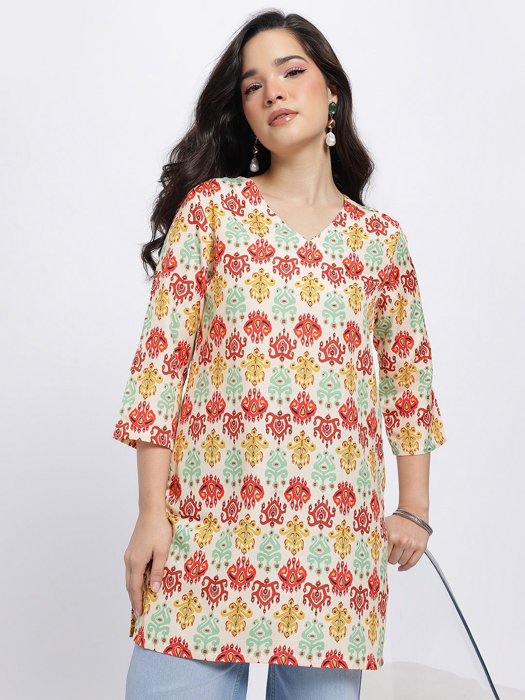 Anouk Rustic Ethnic Motifs Printed V-Neck Straight Kurti-picture-34