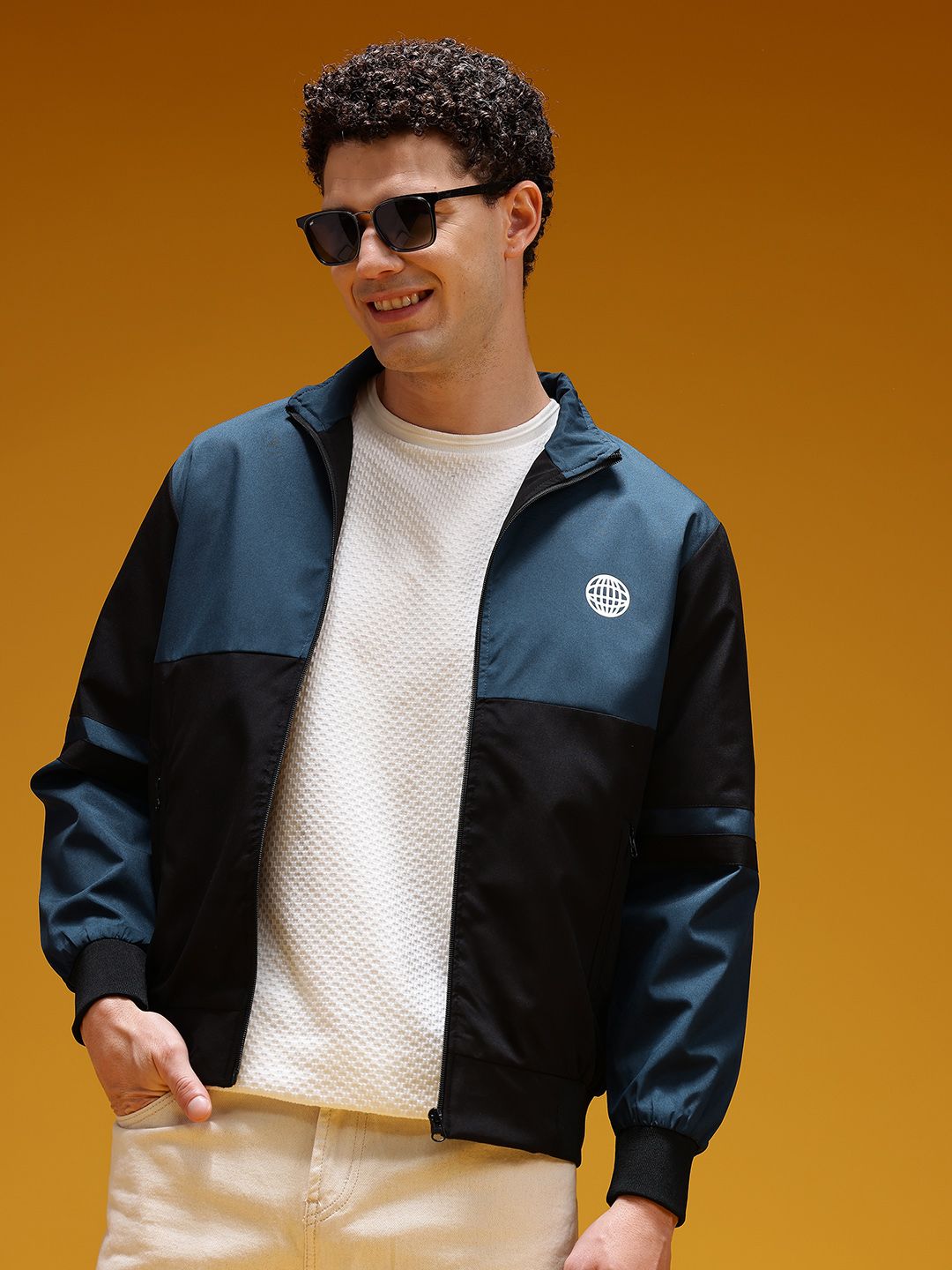 HERE&NOW Mock Collar Colourblocked Bomber Jacket-picture-37