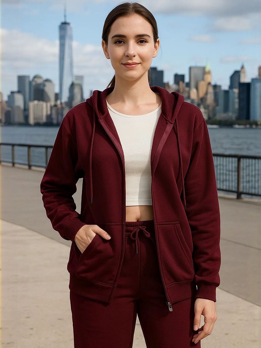 Moda Rapido Women Burgundy Hooded Sweatshirt-picture-56