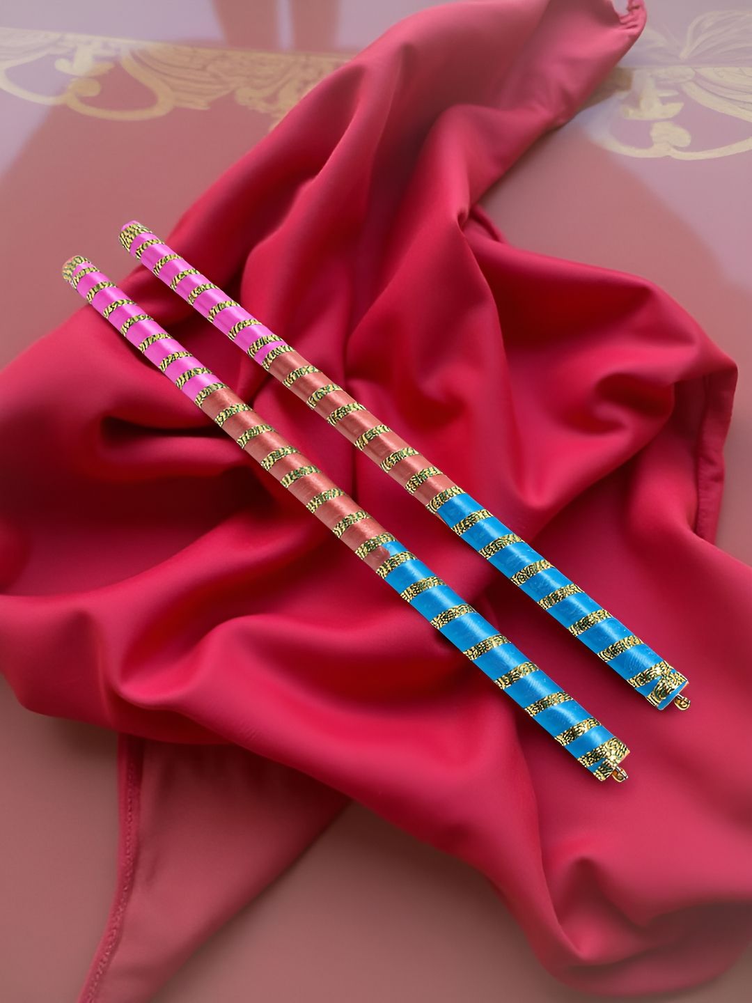 golden peacock Golden Set Of 2 Dandiya Sticks With Satin Wrap-picture-22