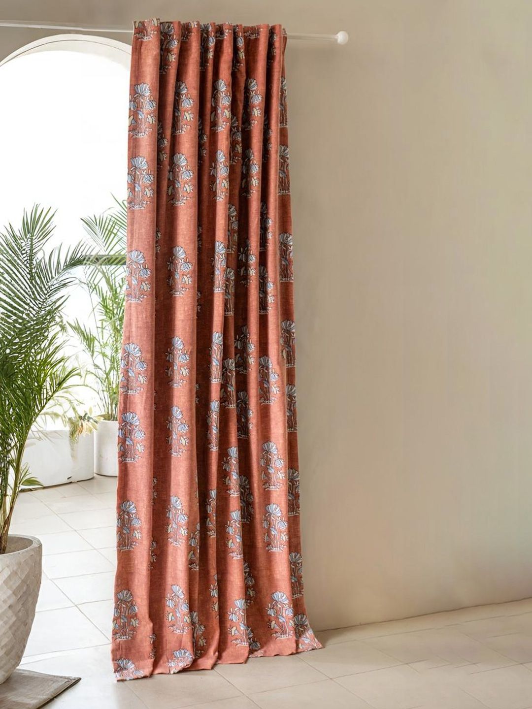 Tranquebar Home Coral & White Floral Black Out Door Curtain-image-26