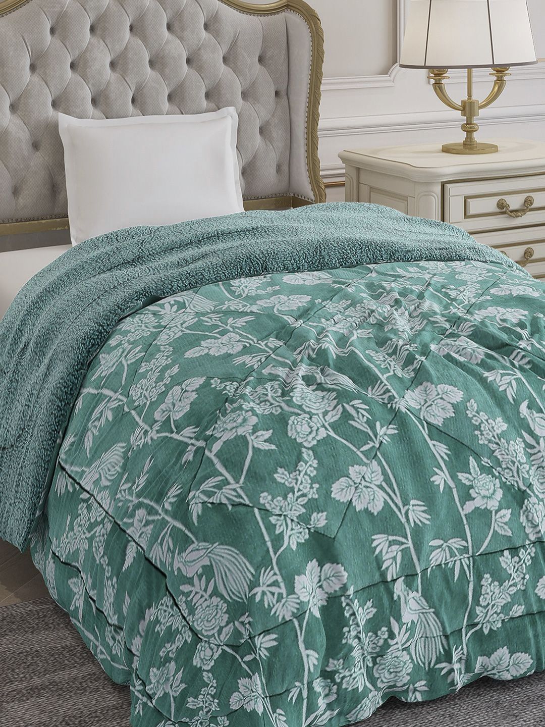 Monte Carlo Nixie Sea Green Floral Printed Heavy Winter Single Bed Comforter 1114 GSM-picture-26