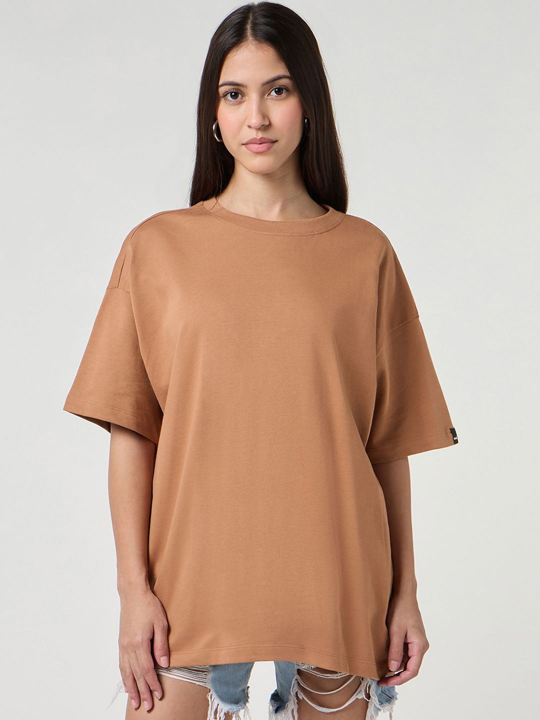Bewakoof Heavy Duty Women Solid Round Neck Cotton Oversized T-shirt-picture-18