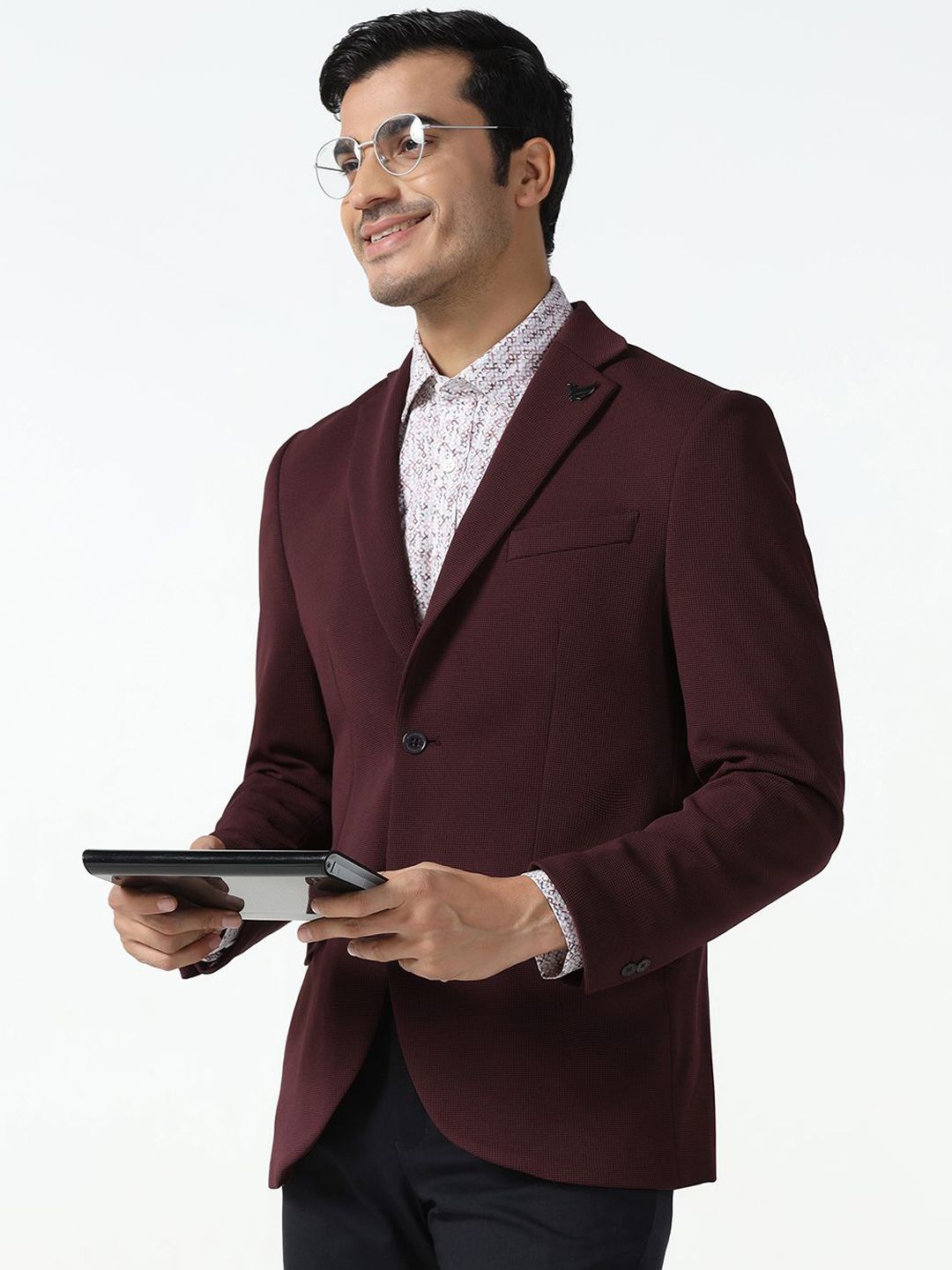 Rismo Men's Formal Maroon Textured Blazer-image-30