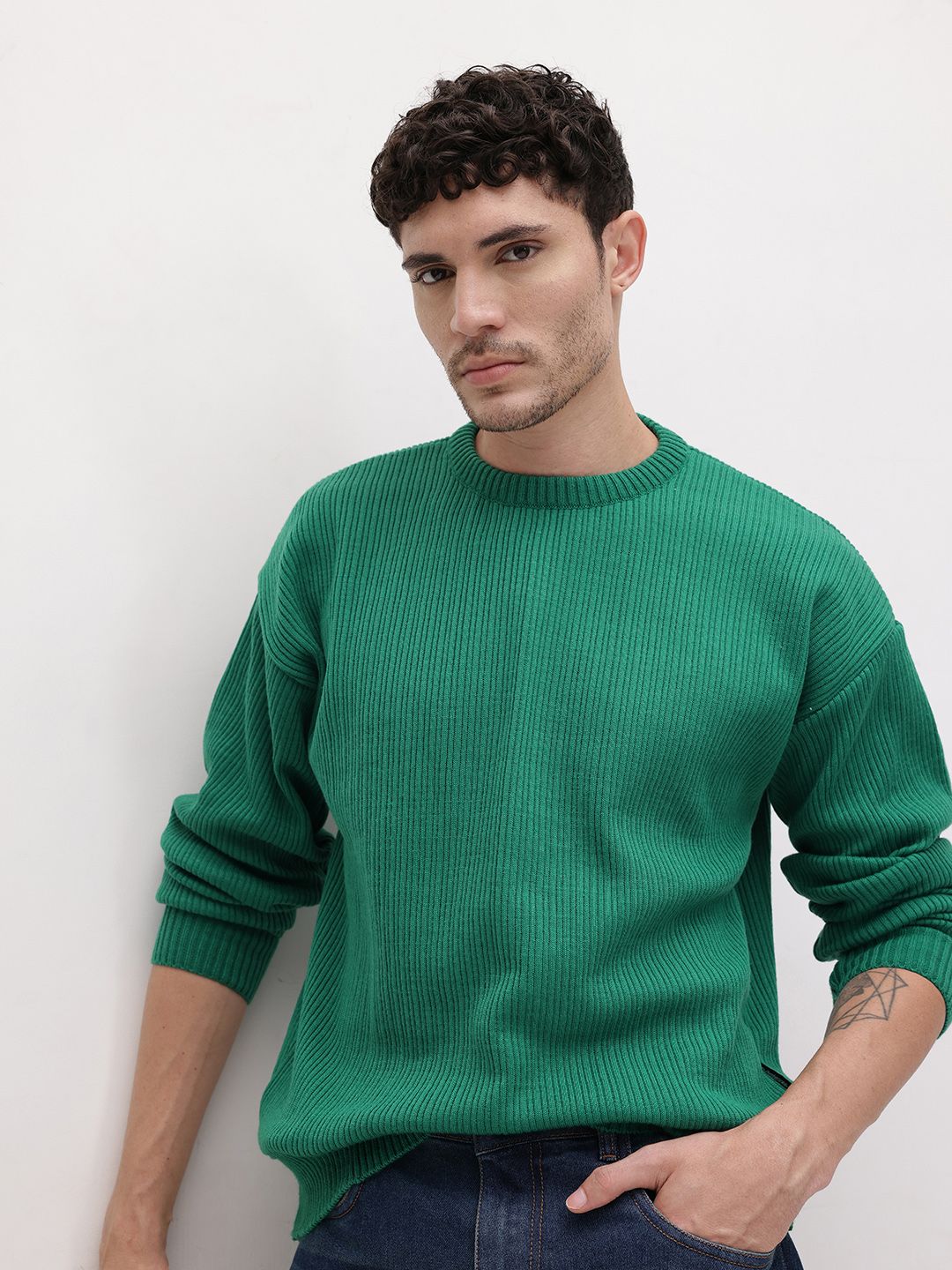 The Roadster Life Co. Self Striped Round Neck Knitted Pullover-picture-24