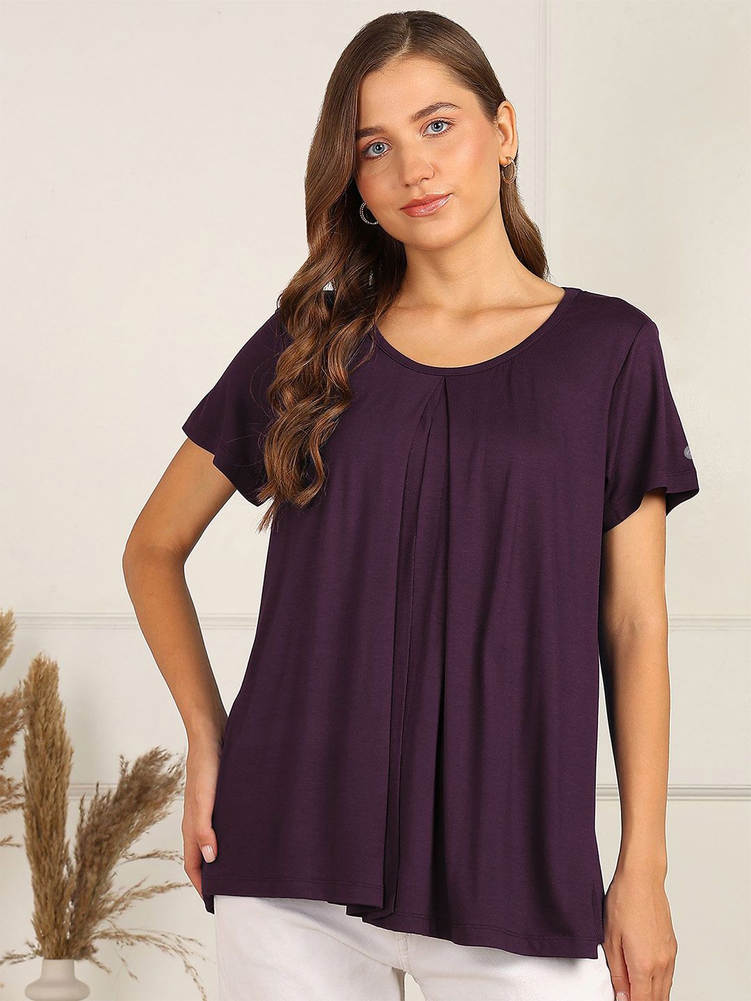 House Of Zelena Women Round Neck Maternity Top-image-8