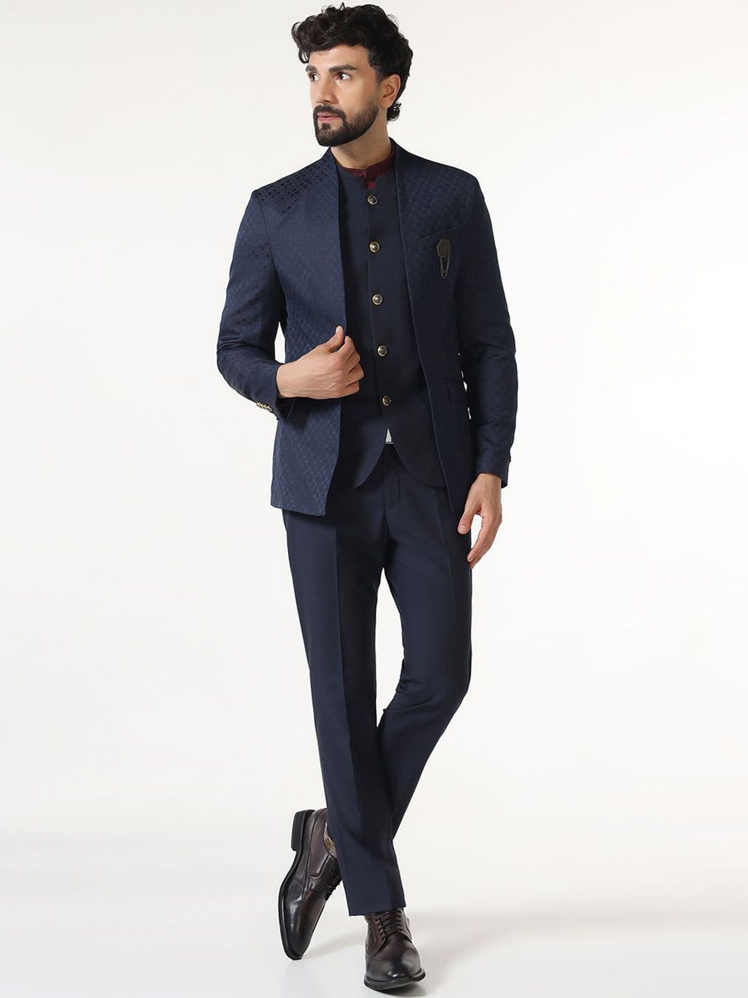 Blackberrys Textured Slim-Fit Single-Breasted Two-Piece Suit-image-25