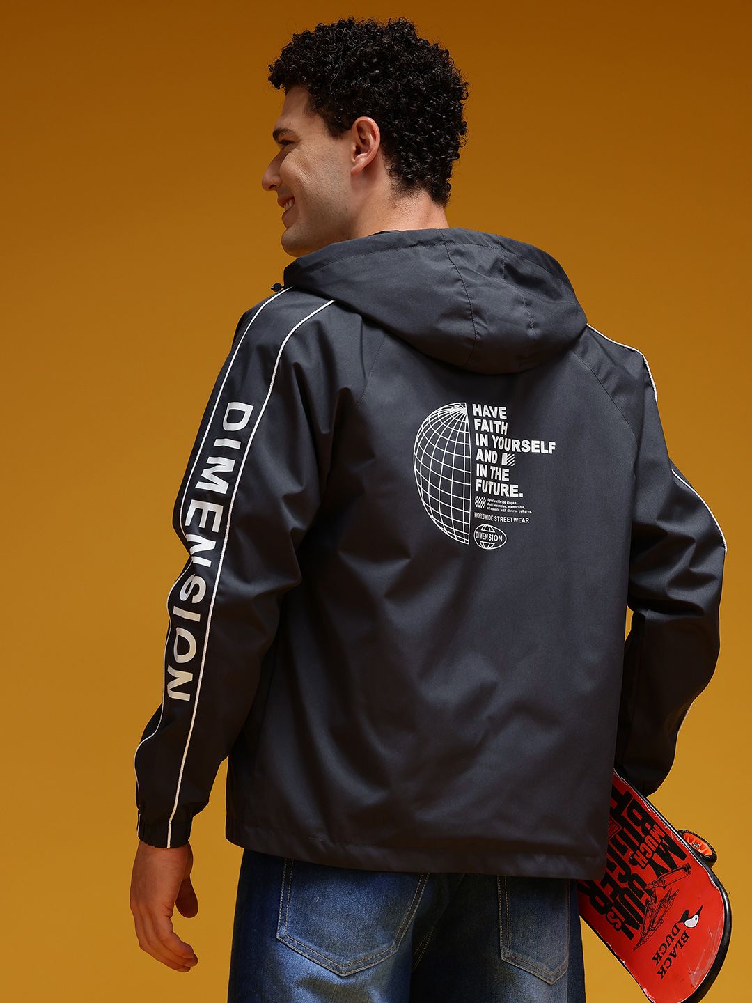 HERE&NOW Typography Printed Hooded Tailored Jacket-picture-12
