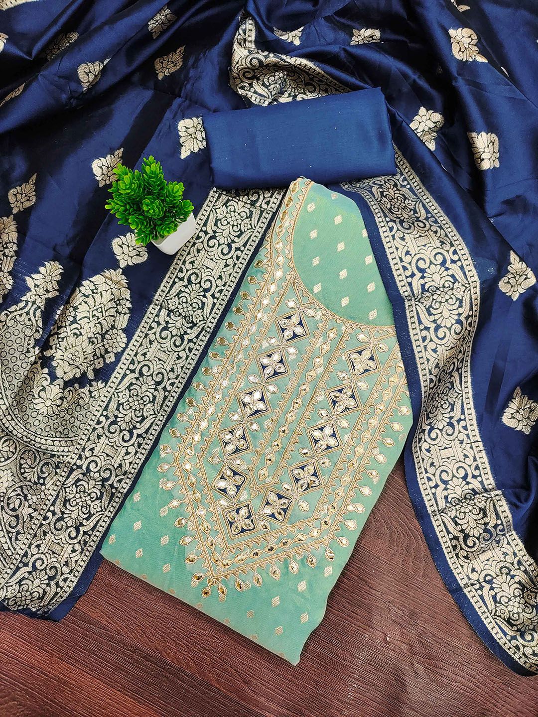 SHADOW & SAINING Floral Woven Design Unstitched Dress Material-picture-11