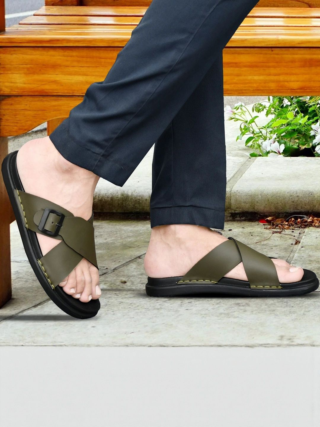 VATELIO Men Olive Synthetic Comfort Sandals-image-48