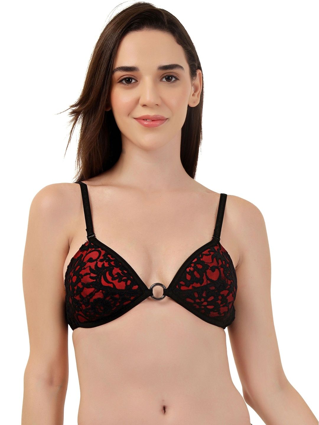 SELFCARE Net Lightly Padded Half Coverage Plunge Bra-image-29