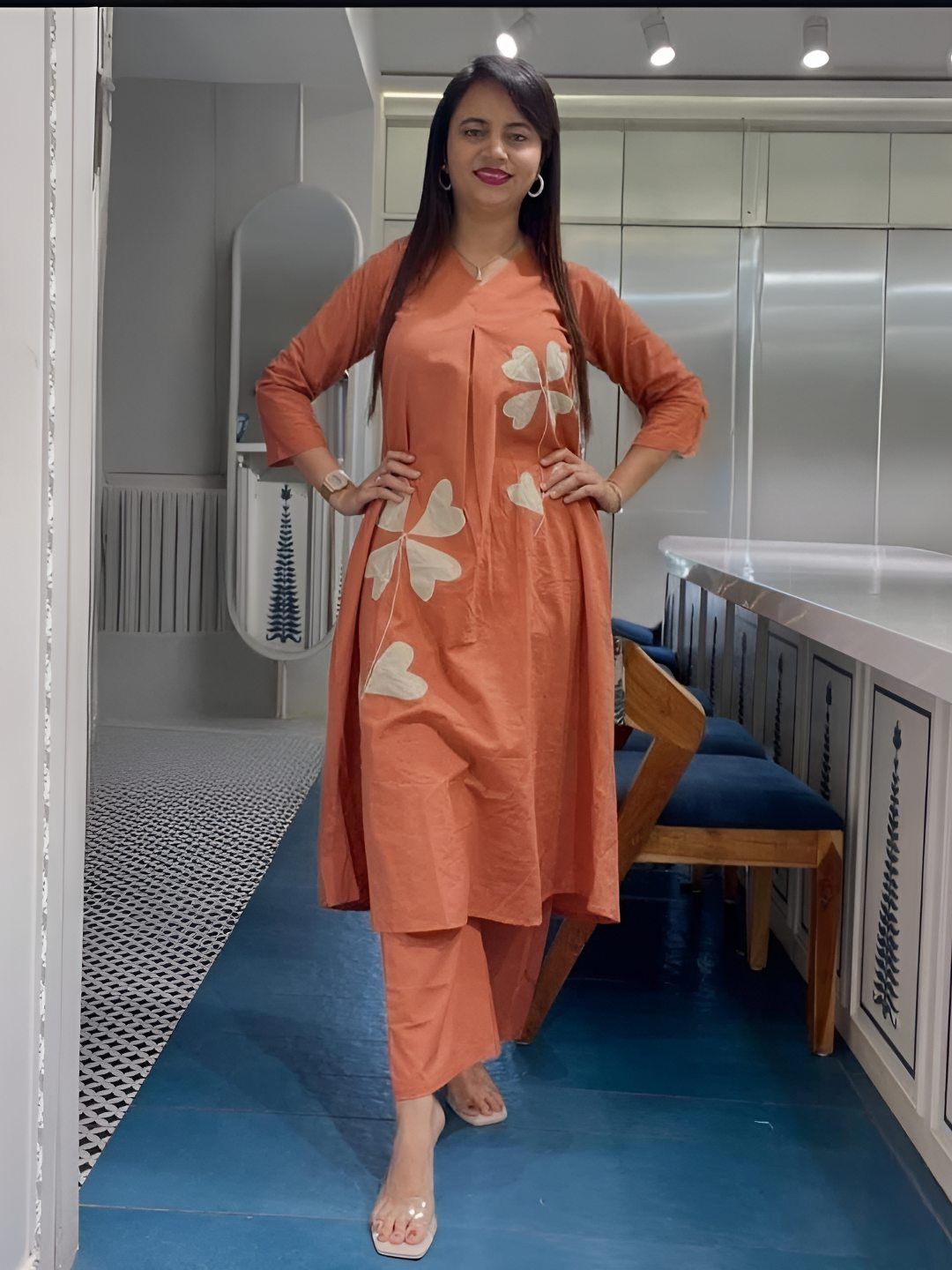 MILAAV Women Floral Embroidered Regular Thread Work Pure Cotton Kurta with Trousers-picture-11