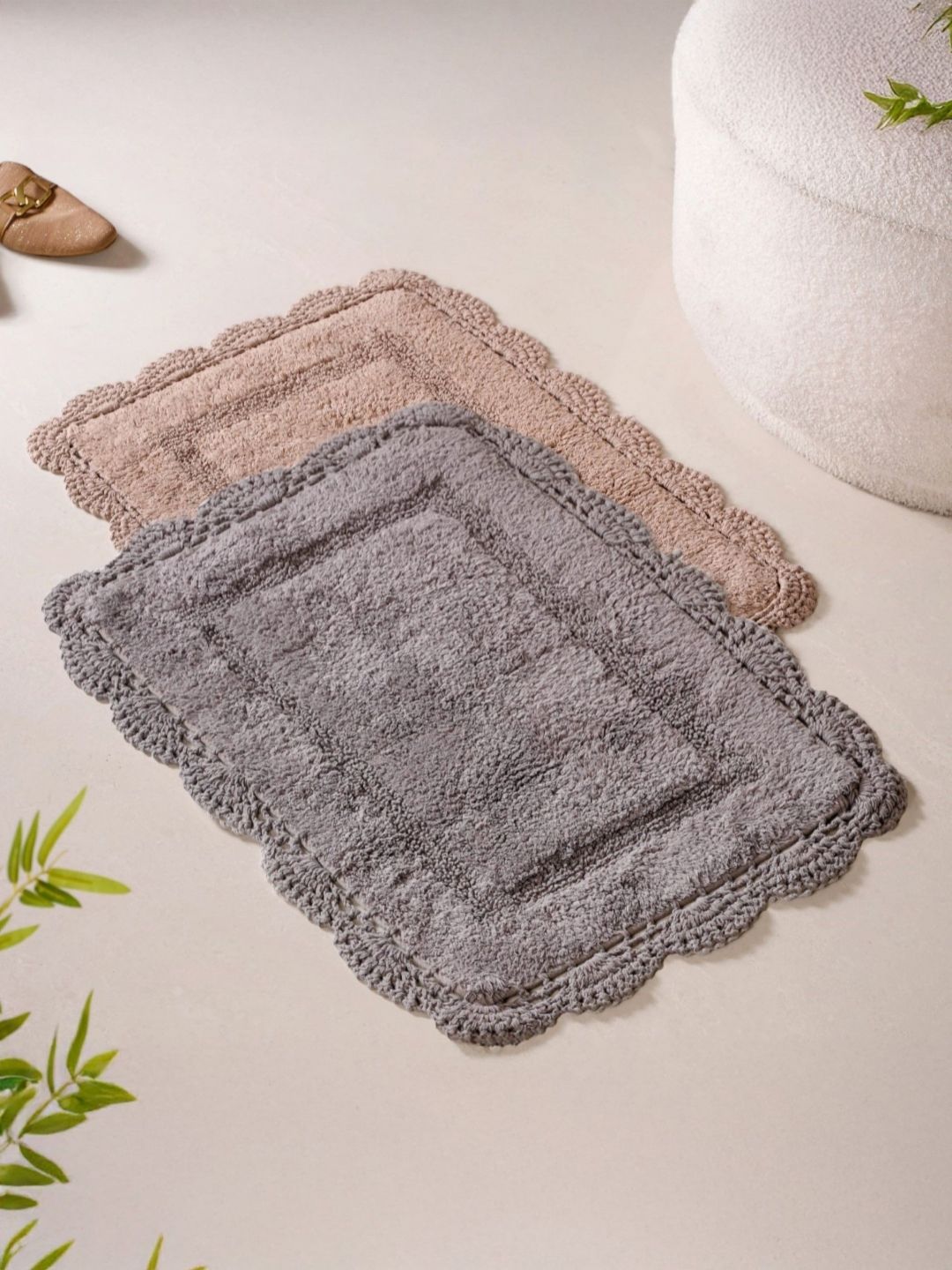 Nestasia Grey & Beige 2 Pieces Self-Designed Cotton Anti-Skid Doormats-picture-40