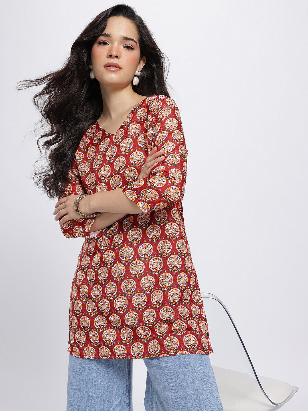 Anouk Rustic Ethnic Motifs Printed V-Neck Straight Kurti-picture-30