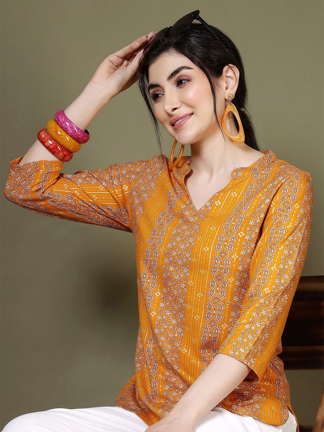 KALAMIR Ethnic Motifs Printed Mandarin Collar Top-picture-17