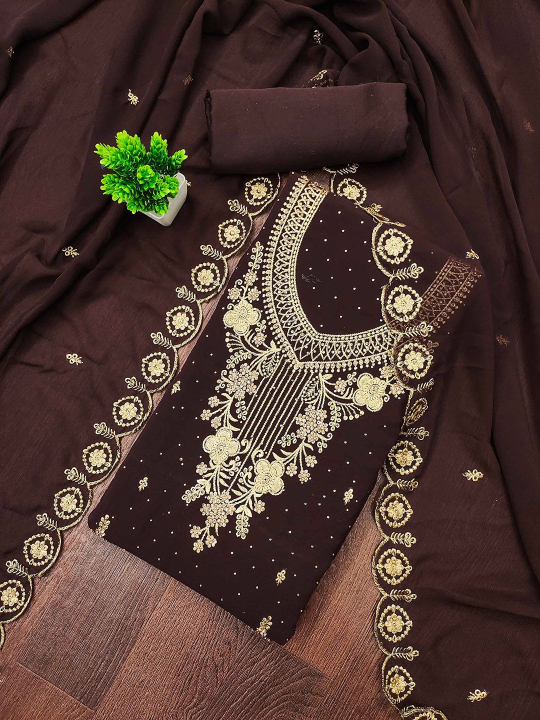SHADOW & SAINING Floral Embroidered Zari Work Unstitched Dress Material-picture-25