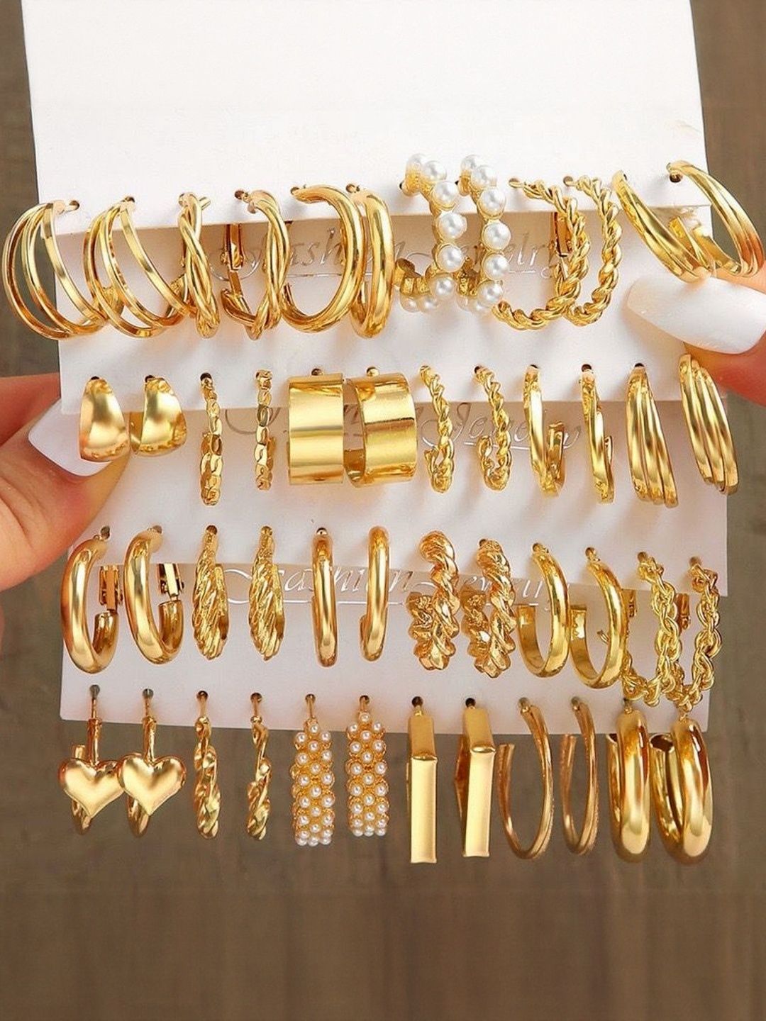 TheVineGirl Gold-Plated Alloy Pearls Hoop Earrings-image-9