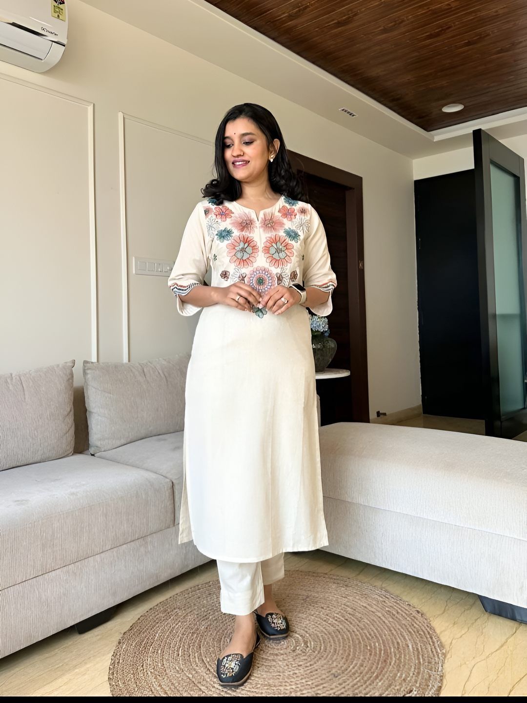 MILAAV Women Floral Embroidered Pure Cotton Kurta with Trouser-picture-13