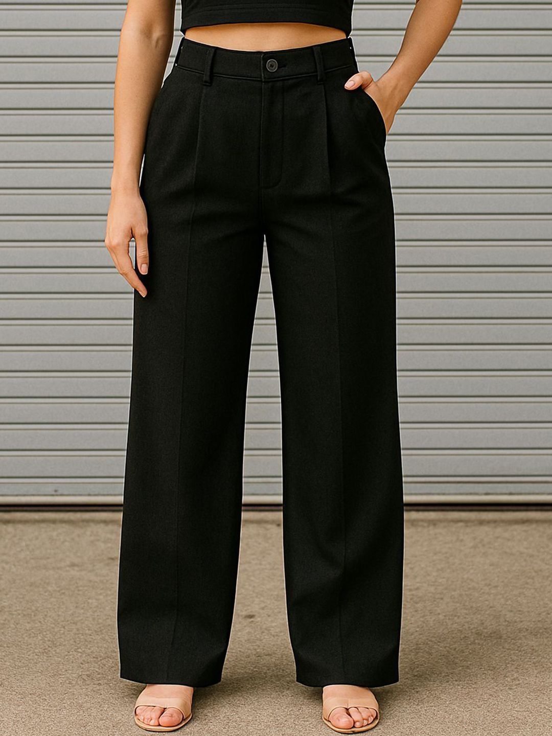 Next One Women Smart Straight Fit High-Rise Easy Wash Pleated Korean Pants-picture-26