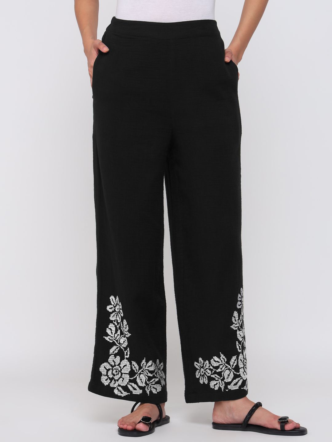 COVER STORY Women Floral Embroidered Wide Leg Cotton Ethnic Palazzos-image-28