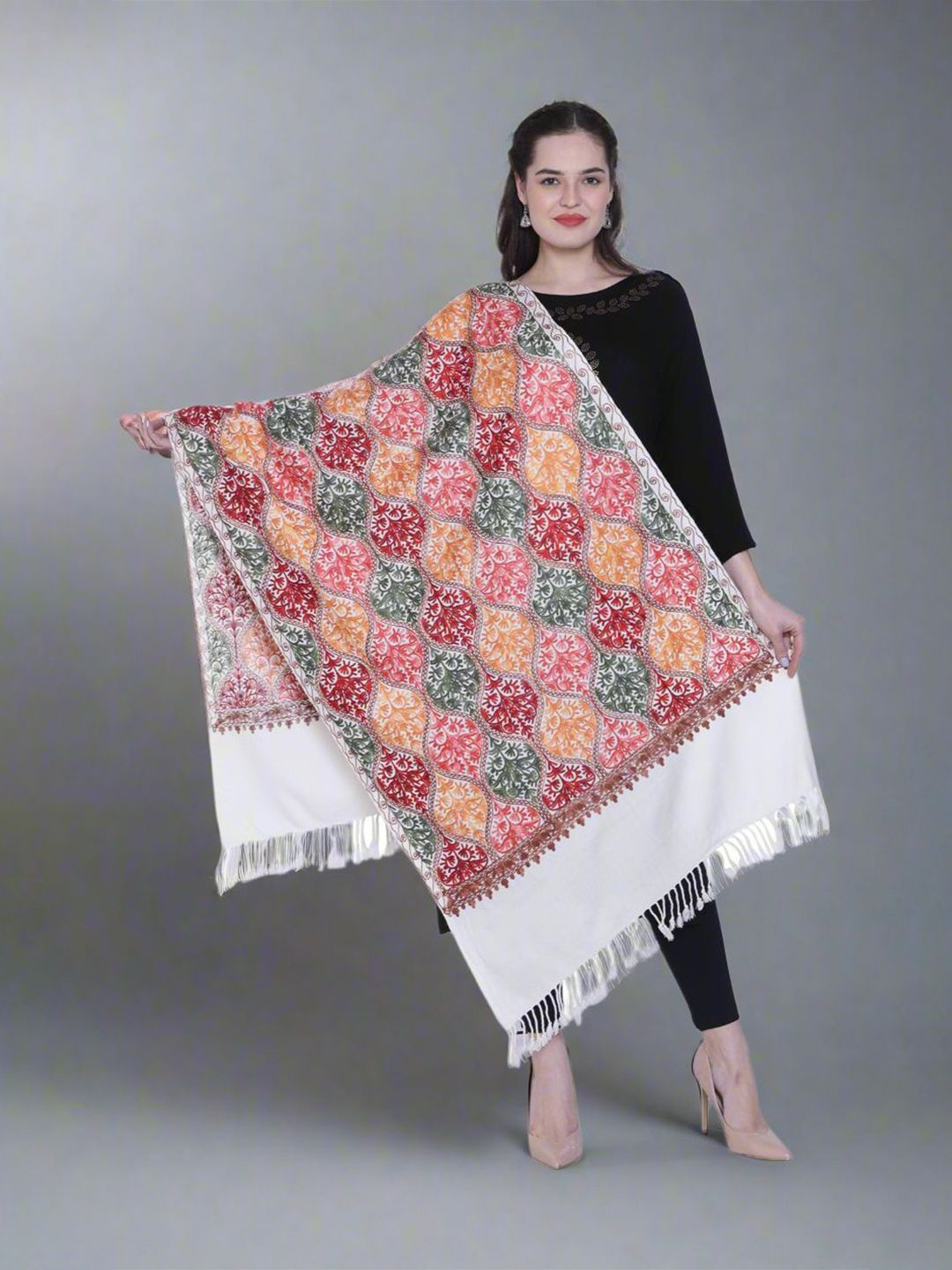SWI Stylish Aari Embroidered Woolen Shawl-picture-31