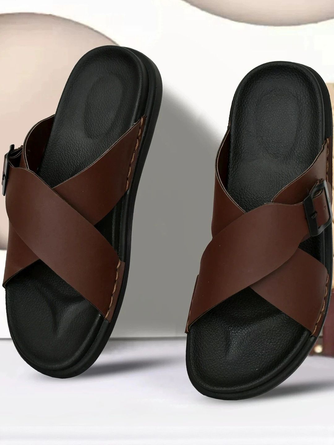 VATELIO Men Brown Solid Comfort Slip-On Sandals-picture-43