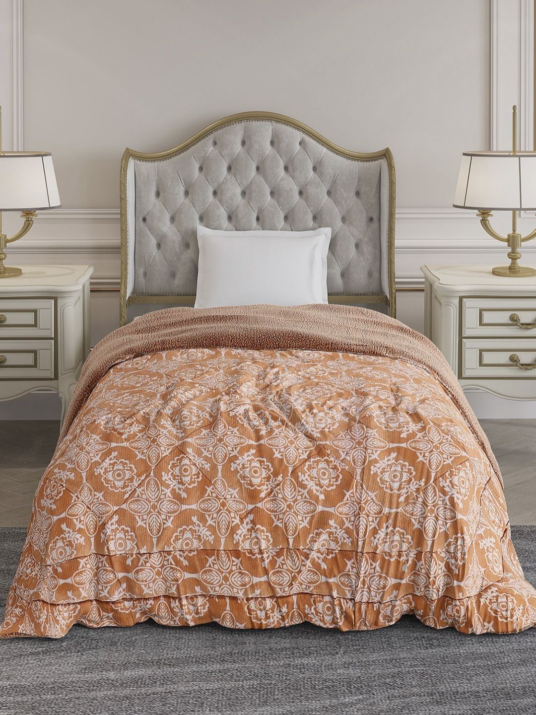 Monte Carlo Orange & White Ethnic Motifs Printed Polyster Single Bed Comforter 1114 GSM-picture-14