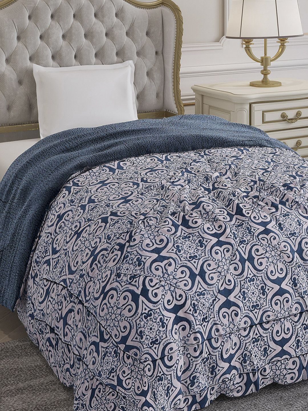 Monte Carlo Nixie Blue Ethnic Motifs Printed Heavy Winter Single Bed Comforter 1114 GSM-image-27