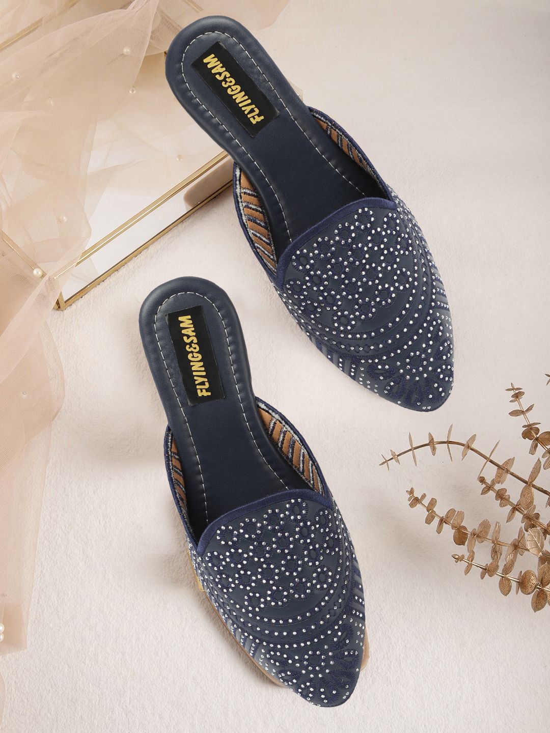 FLYING&SAM Women Embellished Ethnic Mules Flats-picture-19
