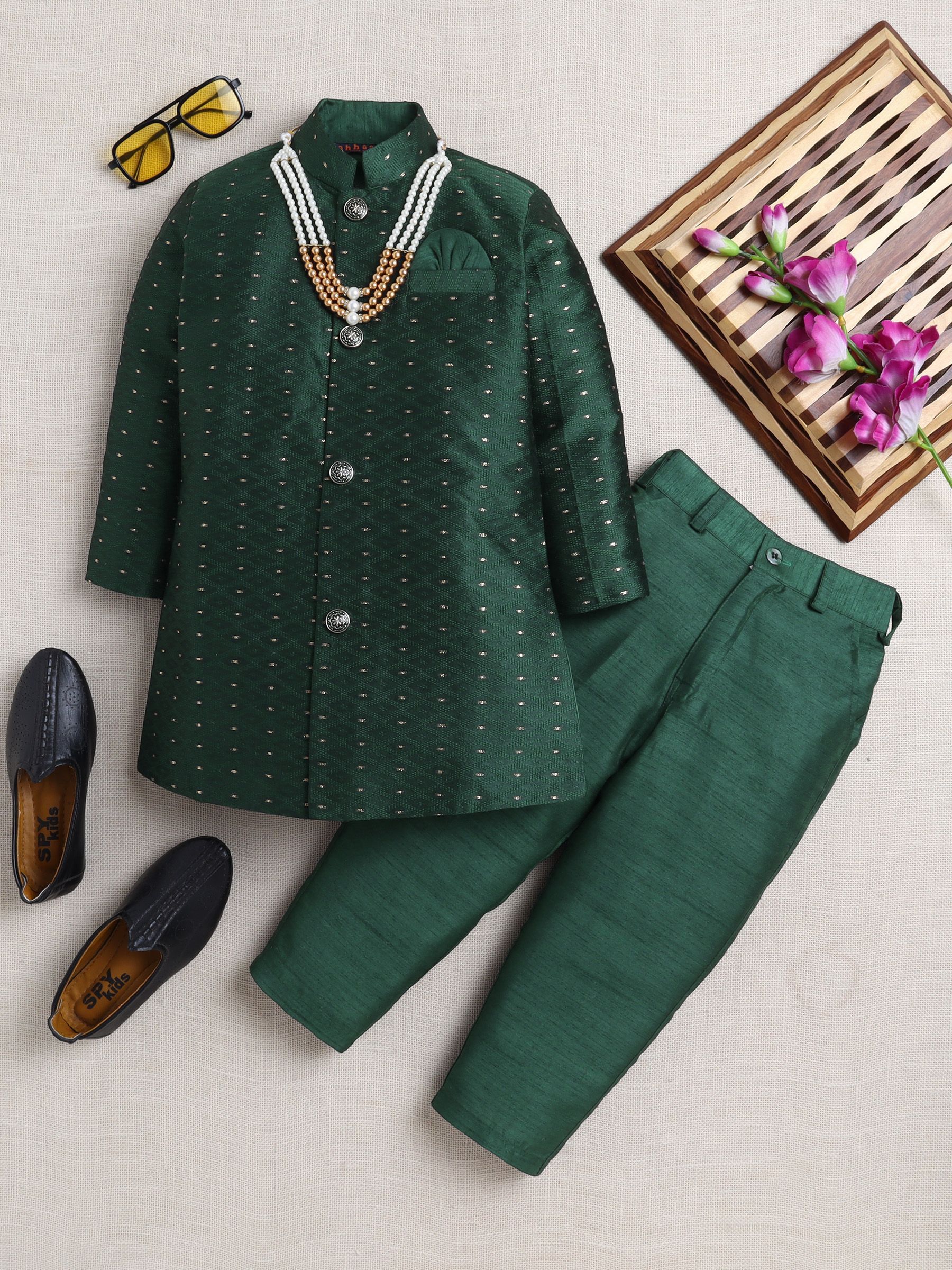 ahhaaaa Boys Regular Sequinned Kurta with Trousers-picture-51