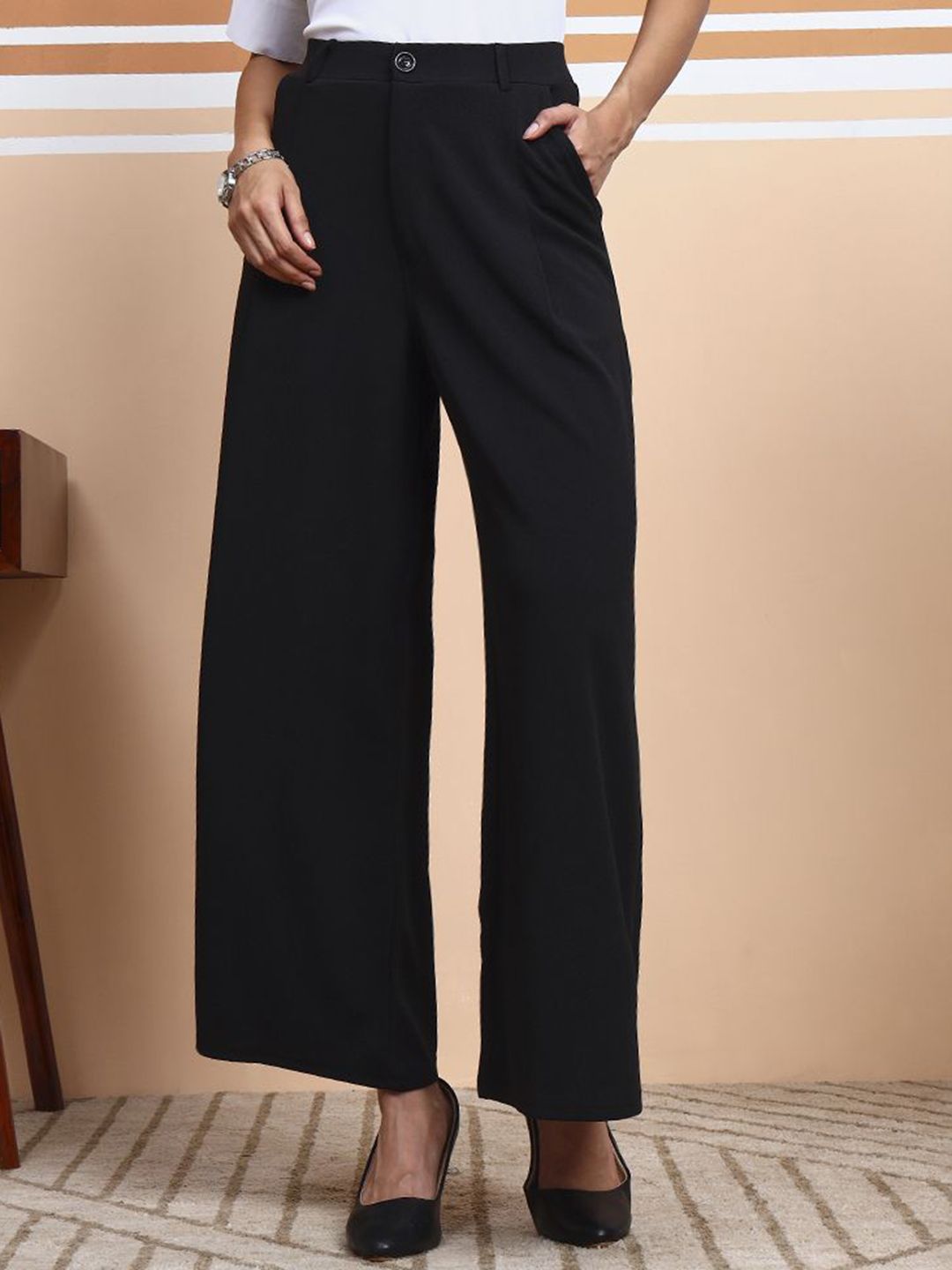 FITHUB Women Flared High-Rise Cotton Formal Trousers-picture-26
