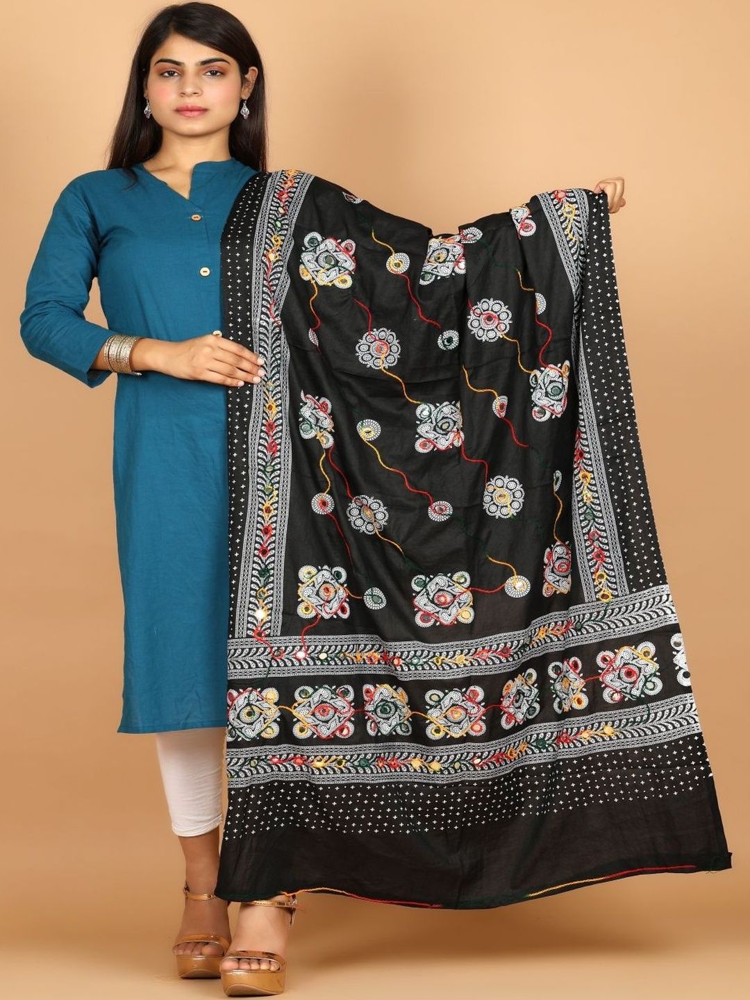 RajeRaj Women Cotton Blend Embroidered Dupatta-picture-48