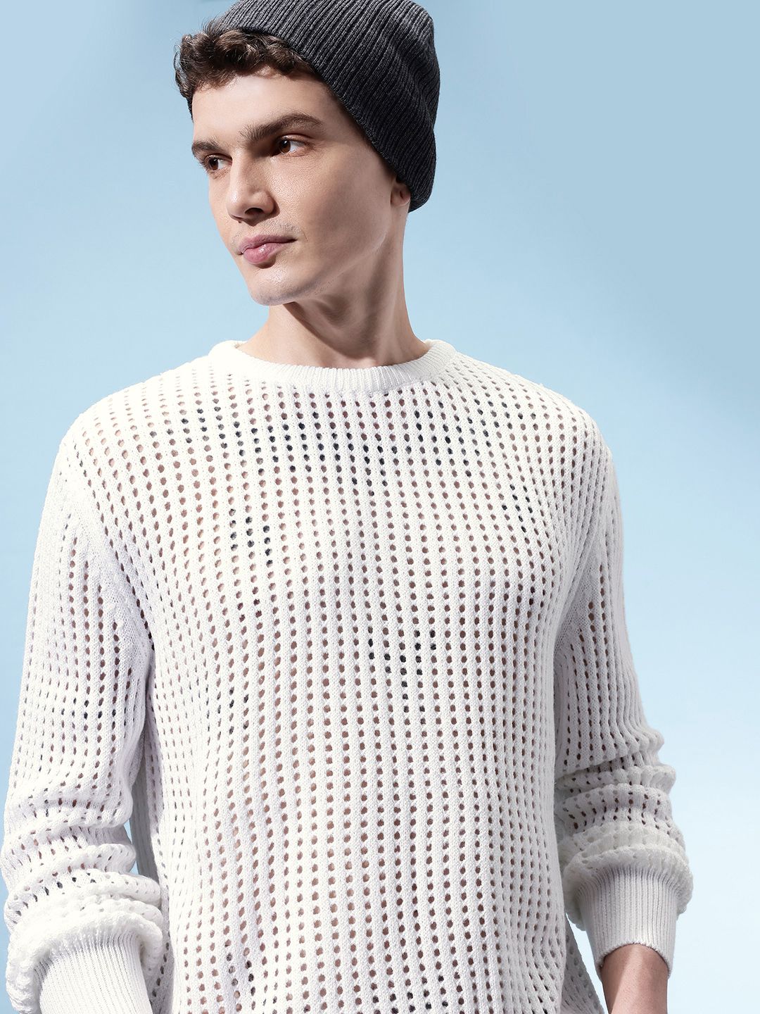 glitchez Open Knit Relaxed Pullover-image-15
