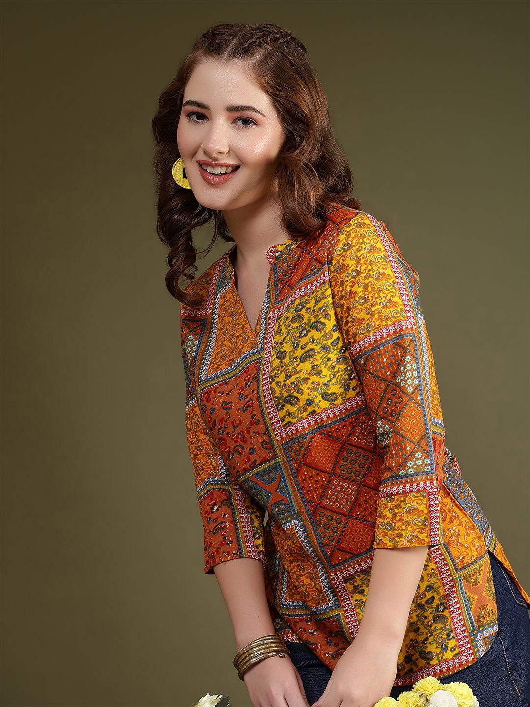 KALAMIR Women Ethnic Motifs Print Mandarin Collar Top-picture-20