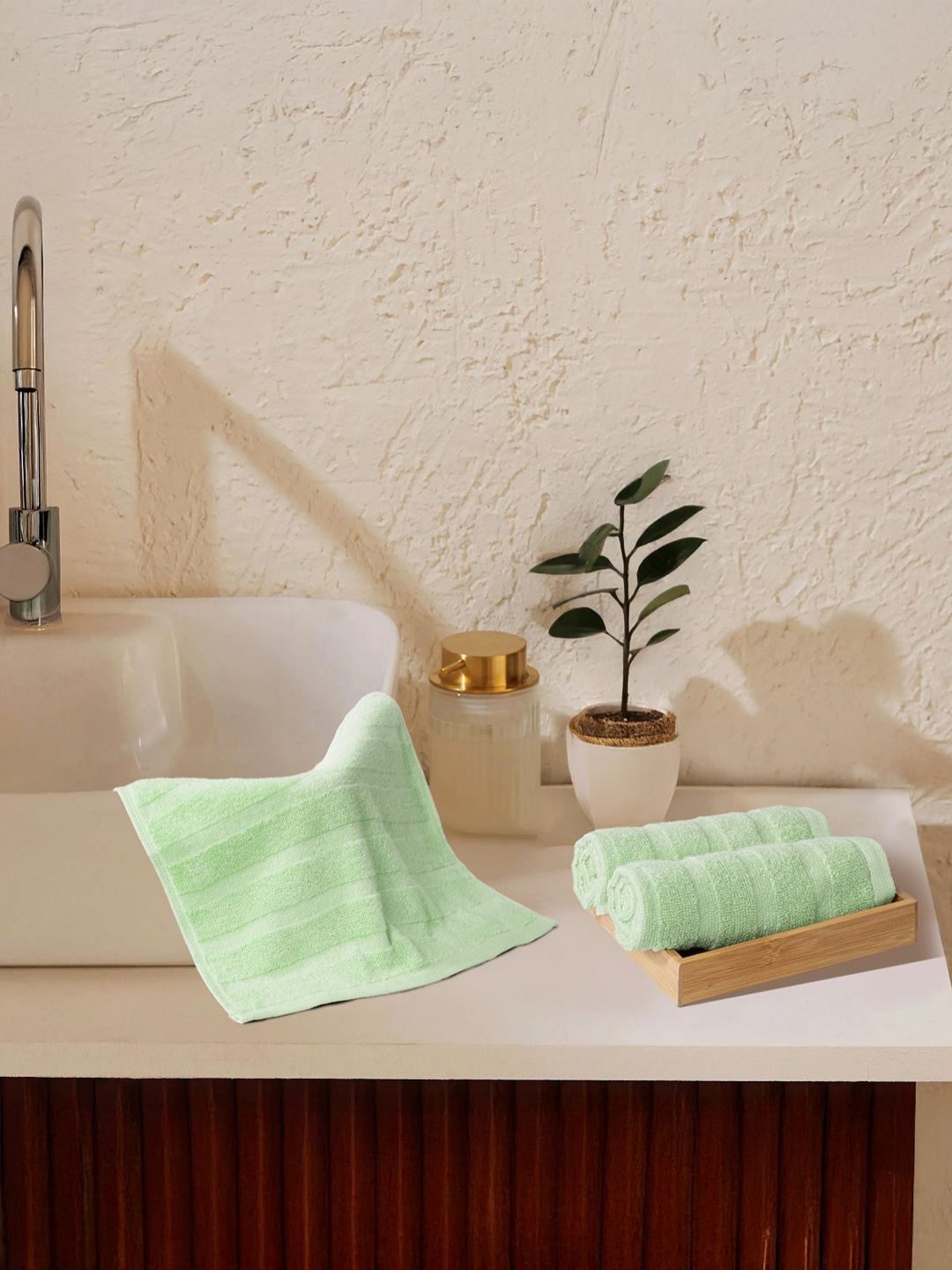 MYTRIDENT 3Pcs Green Pure Cotton 400-GSM Soft Lightweight Quick Dry Face Towels-image-28