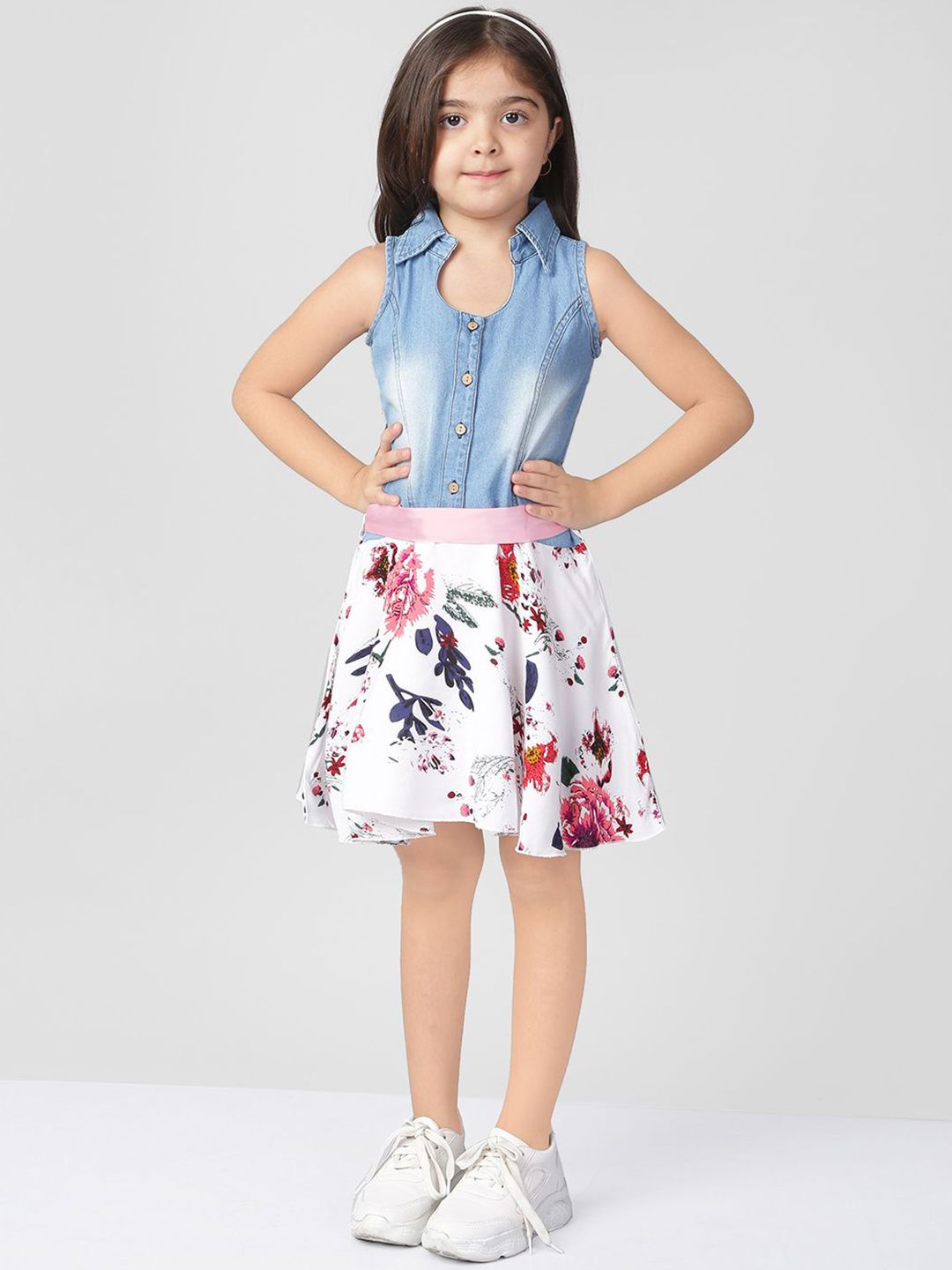 Naughty Ninos Floral Print Denim Fit & Flare Dress-picture-31