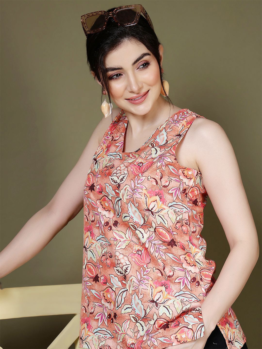 Anouk Rustic Floral Printed V-Neck Pure Crepe Kurti-picture-34