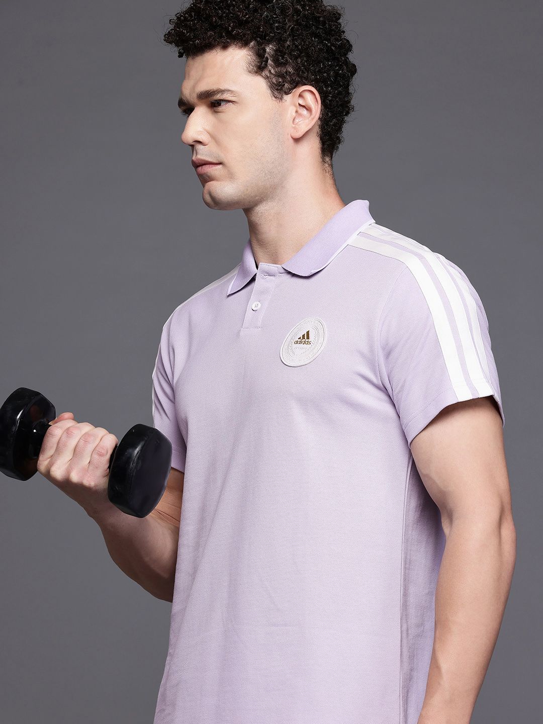 ADIDAS Pure Cotton Applique Detail Polo Collar T-shirt