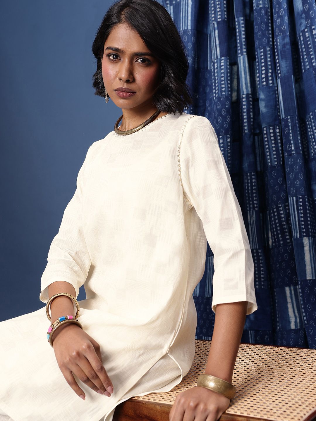 Taavi Woven Design Pure Cotton Straight Cora Kurta & Palazzos With Inner-picture-26