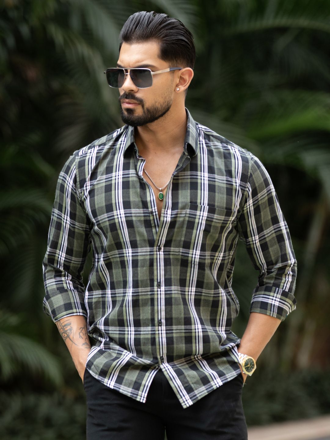 Urban Scissors Men Comfort Slim Fit Tartan Checked Spread Collar Casual Shirt-picture-14